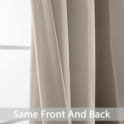 Yakamok Room Darkening Blackout Curtains Thermal Insulated Grommet Curtain Panels for Bedroom, 52W x 63L, Natural, 2 Panels