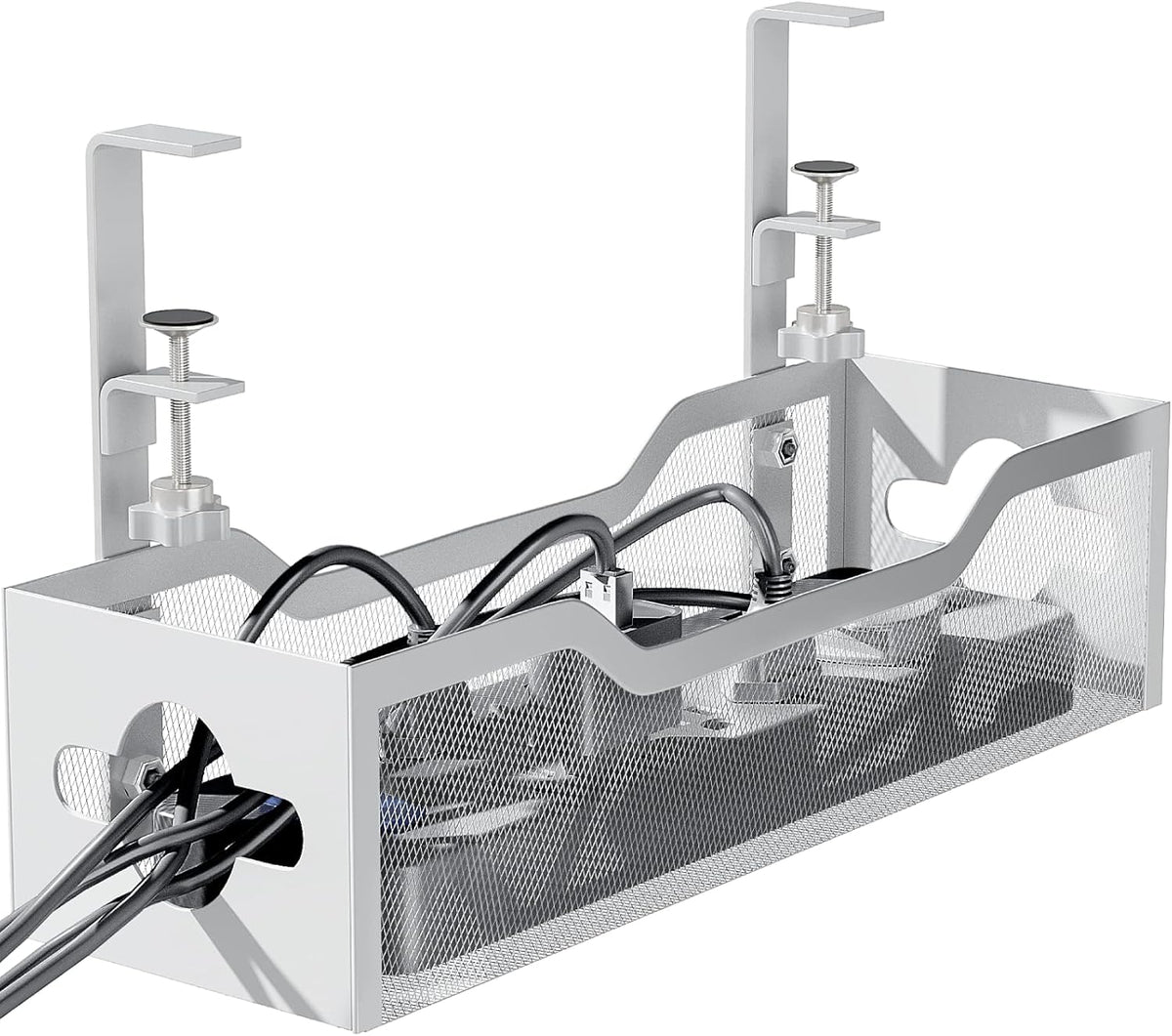 Under Desk Cable Management Tray 13.38", Quszmd Cable Organizer No Drill, Standing Cord Organizer and Wire Management Tray - No Damage to Desk, White