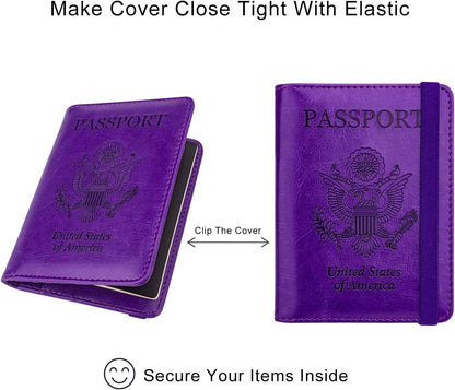 WALNEW Passport Holder for Travel, RFID Passport Cover Wallet for Women Men, PU Leather Passport Book Card Holder Case with Pen, Travelling Essentials for Flying