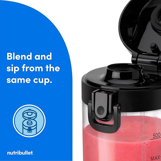 nutribullet Portable Blender, Cordless, 20oz Vessel, Personal Blender, USB-C Rechargeable, Black, NBPB50100K