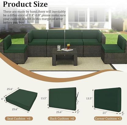 14 Pcs Outdoor Replacement Cushions for Patio Furniture, All Weather Water Resistant Cushion for 6 Seat Rattan Wicker Sectional Patio Conversation Sets and Couch (Dark Green)