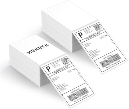 MUNBYN 4x6 Inch Direct Thermal Labels, 1000 Labels/2 Stacks(500 Pcs per Stack), Fanfold Shipping Label Paper for Thermal Printers, Permanent Adhesive Mailing Postage Labels for Shipping Packages