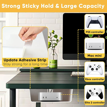 4 Pack Under Desk Hanging Shelf Drawer Organizer, Attachable Plastic Hidden Storage Tray, Easy Adhesive Mount Holder for Standing Tables, Office, Counters, Cabinets, Workstations - White