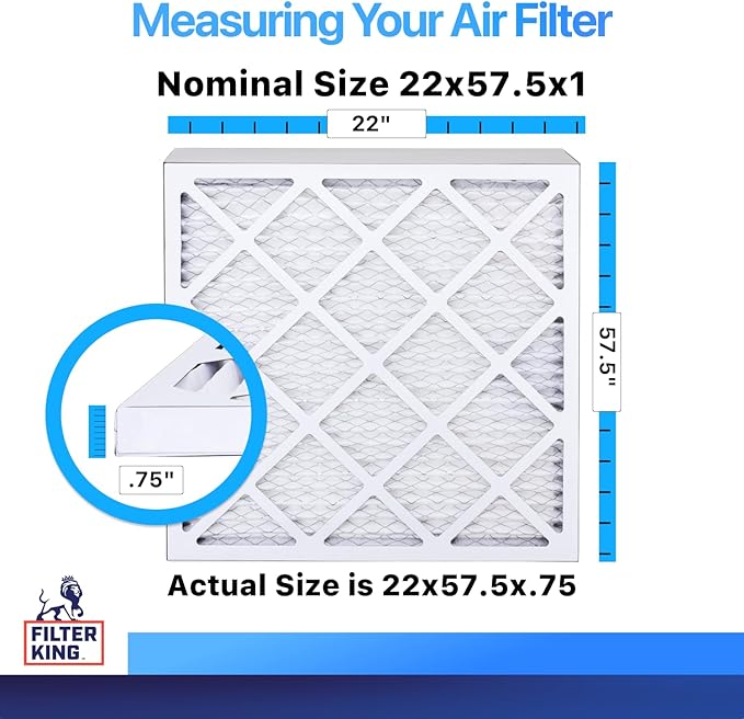 Filter King 22x57.5x1 Air Filter | 4-PACK | MERV 8 HVAC Pleated A/C Furnace Filters | MADE IN USA | Actual Size: 22 x 57.5 x .75"