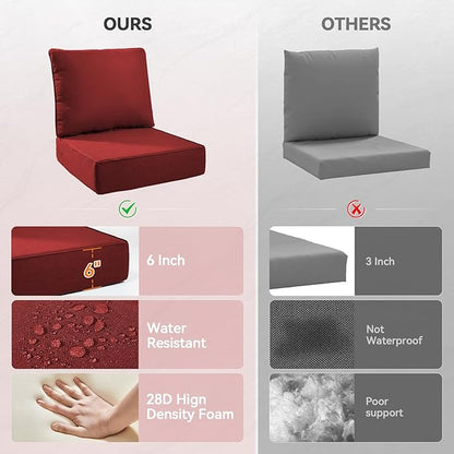 6" Thick Outdoor Cushions 24x24x6, 8-Set Deep Seat Patio Cushions with Removable Cover, Waterproof & Fade Resistant Replacement for Wicker Chair, Loveseat, Sofa - Red