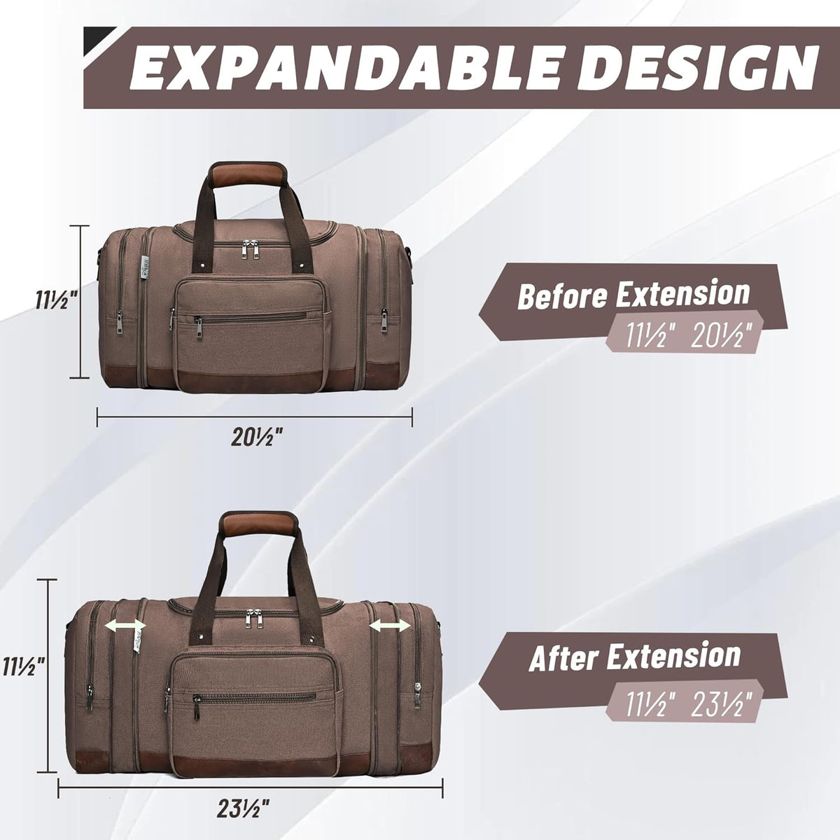 Wolhbege Duffle Bag for Travel,Mens Travel Bag & Carry On Bag for Men with Expandable Design and Luggage Sleeve –Duffel Bag for Gym, Weekender, Overnight Trips Brown