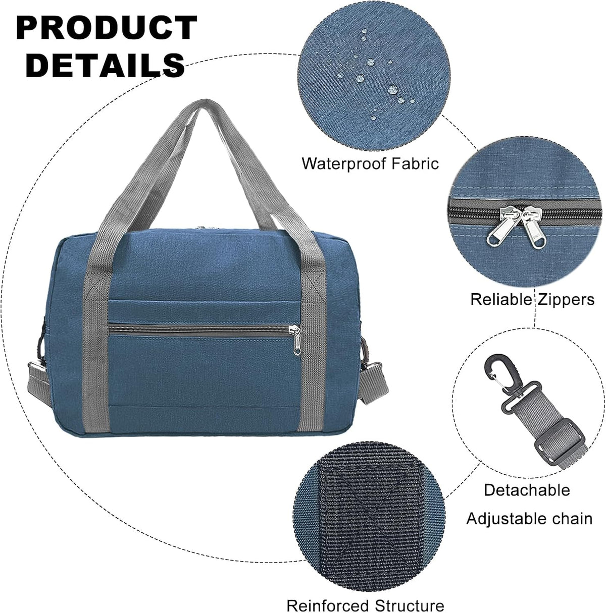 Foldable Carry on Luggage Bag 22x14x9 Personal Item Bag for Airplanes Travel Duffel Bag for Women and Men (40L, Navy)