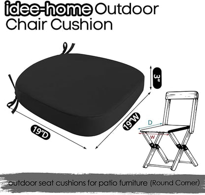 idee-home Outdoor Chair Cushions Set of 4, 19" x 19" x 3" Thick D-Shaped Patio Furniture Outdoor Seat Cushions Waterproof with Ties, Dining Pads
