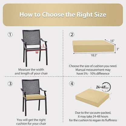 Outdoor Chair Cushions Set of 2, 18.5 x 16 Inch Patio Chair Cushions, Water Resistant, Non-Slip Ties (Khaki)