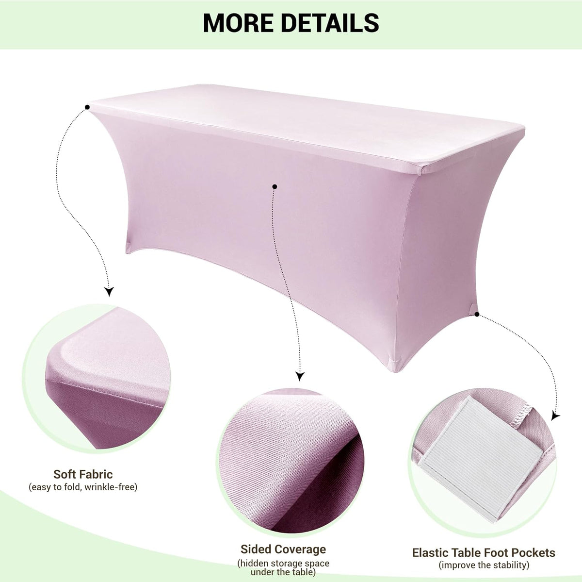 Obstal Spandex Table Cover 8ft Fitted Tablecloth Rectangular - Stretch Rectangle Folding Table Cloth for Birthday Party Wedding Banquet, Light Pink, 96L x 30W Inch