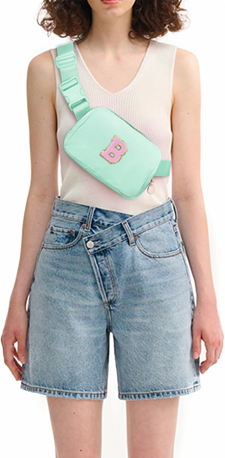 Belt Bag Fanny Pack Crossbody Bags with Initials Letter Patch Cute Stuff Birthday Gifts for Teenager Girls Trendy Stuff for Teens | Light Green,B