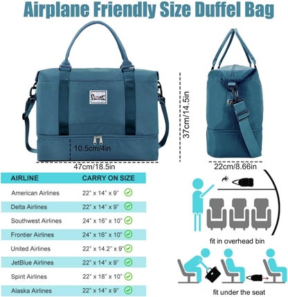 Large Travel Duffle Bag Weekender Bags for Women with Shoes Compartment, Travel Duffel Tote Carry on Overnight Bag for Travel Business Trips, Sport Yoga Gym Bag with Wet Pocket (Peacock Blue)