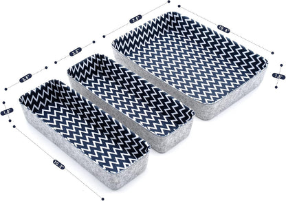 Welaxy Desk Drawer Organizer Bins with Modern Pattern Home Office Storage Bin Sturdy Small Sharrow Cozy Cubby Organize Box Gifts idea 3-Piece (Zigzag)