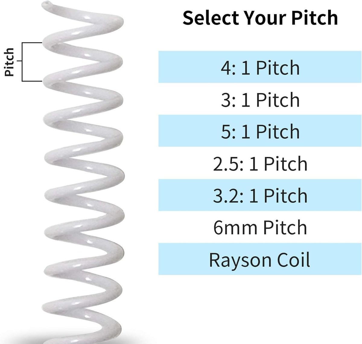 Rayson 1inch Plastic Spiral Binding Coil, 210 Sheets Capacity, 4:1 Pitch 25.4mm White Coil Binding Spines for Business and Educational Purposes, Pack of 50