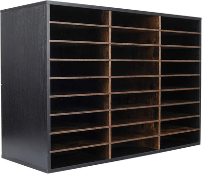 TQVAI Wood Adjustable Literature Organizer Desktop File Sorter Mail Center Paper Storage Cabinet Home & Office Mailbox School Classroom Keepers, 27 Slots Compartments, Black/Archaize