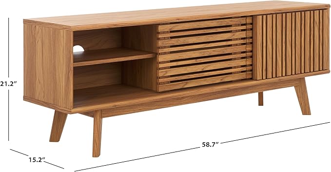 SAFAVIEH ESMA TV Stand for up to 65" Flatscreen – Oak Brown, Sliding Doors