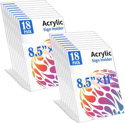 18 Pack Acrylic Sign Display Stand 8.5 X 11, L Shape Clear Plastic Sign Frame, Picture Photo Frame, Flyer Document Paper Holder for Office Desktop