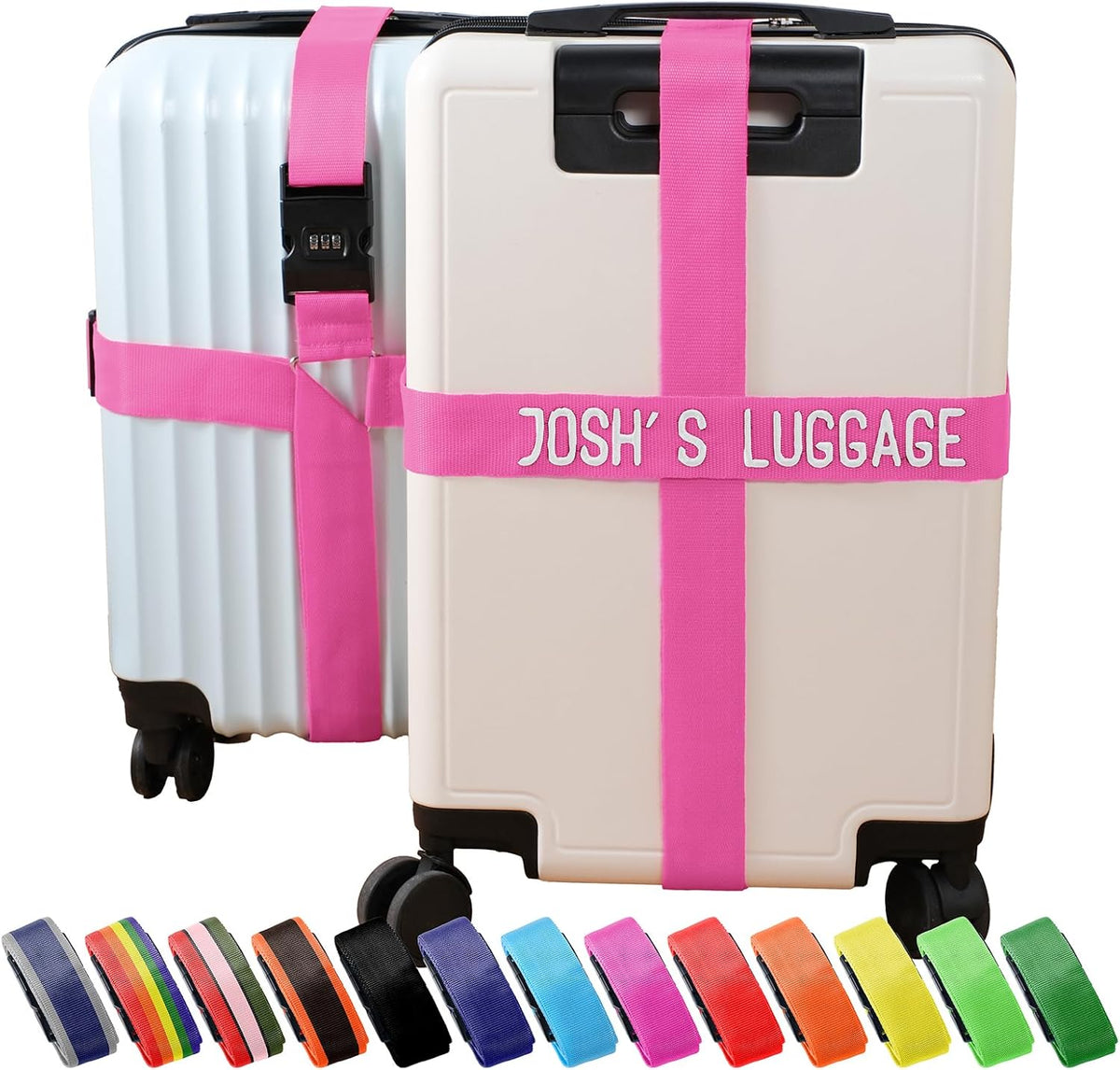 Personalized Luggage Straps with Embroidered Names/Letters - Premium Quality, Anti-Slip & Adjustable - 13 Colors, Stainless Steel 3-Digit Lock, Fits All Suitcases