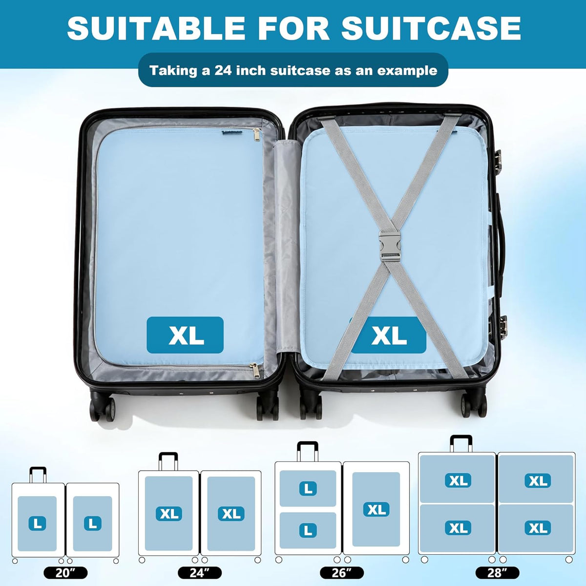 Extra Large Compression Packing Cubes for Travel Essentials, 2 Set Expandable Travel Cubes for Packing Bags Suitcase Organizer, Blue
