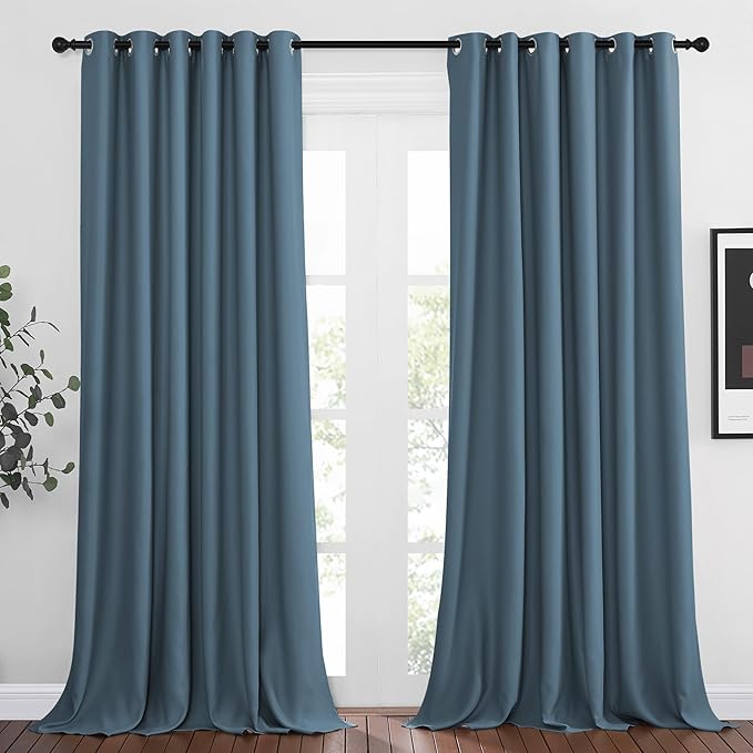 NICETOWN Patio Blackout Curtain Panels - Thermal Insulated Grommet Blackout Drapes Light Blinds Room Darkening Window Treatments for Villa/Cottage (2 Panels, W80 x L95, Smoky Blue)