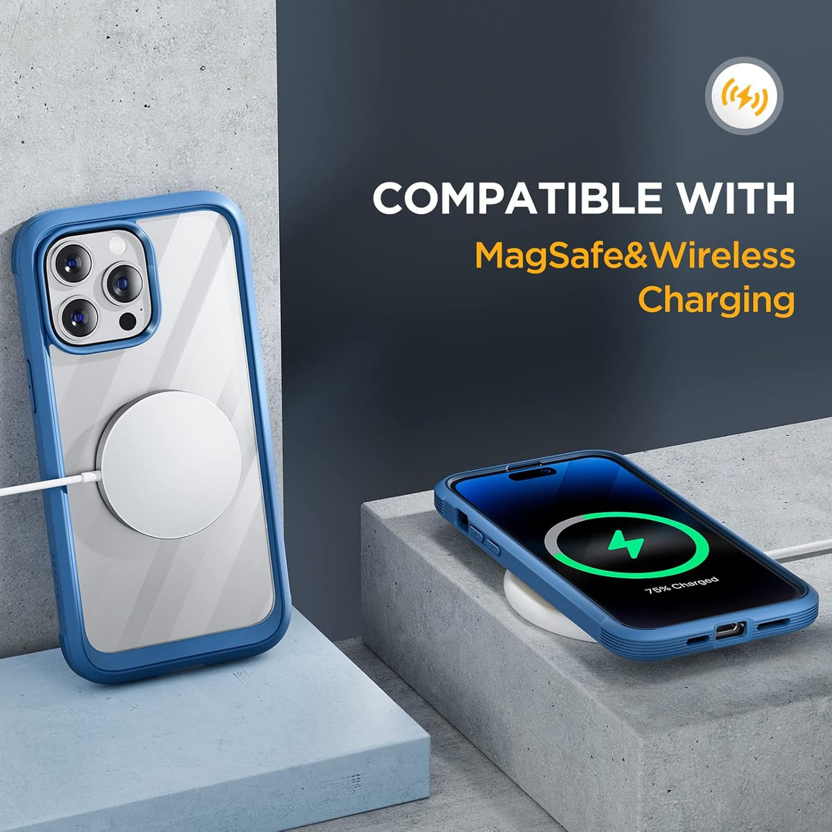 Miracase Glass Series Designed for iPhone 14 Pro Max Case 6.7 Inch, Upgrade Full-Body Bumper Case with Built-in 9H Tempered Glass Screen Protector, with Camera Lens Protector, Capri Blue
