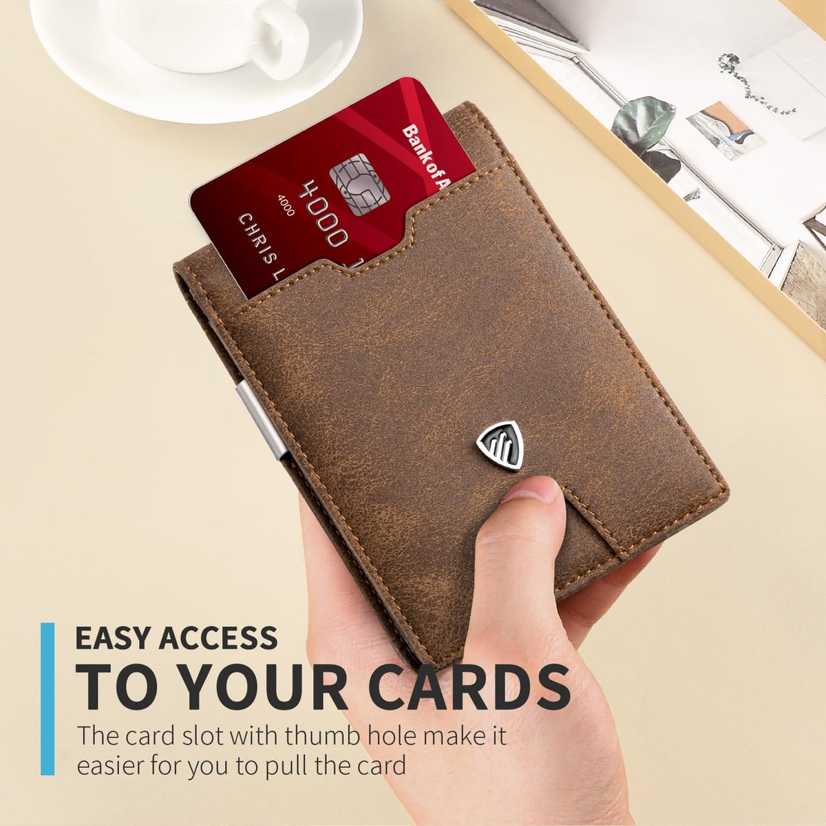RUNBOX Mens Slim Wallet with Money Clip RFID Blocking Bifold Credit Card Holder for Men with Gift Box