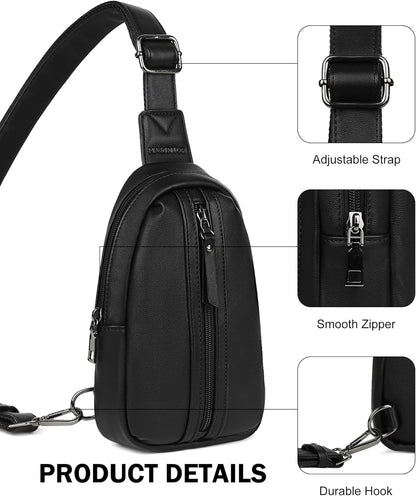 MASINTOR Small Sling Bag for Women and Men - Vegan Leather Crossbody Fanny Pack with Multiple Compartments for Everyday Use Pure Black