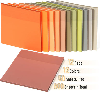 Mr. Pen- Clear Transparent Sticky Notes, 3”x3”, Earthy Colors, 12 Pads, 600 Sheets, See Through Sticky Notes