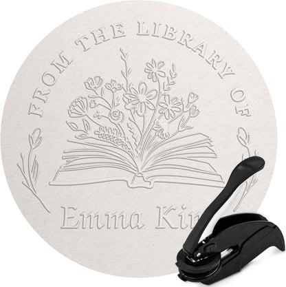 Custom Library Embosser - Style 114 - Embosser, Wood Stamp or Self Inking Stamp - Book Embosser Includes 50 Gold Seals - Custom Stamp Seal from The Library of