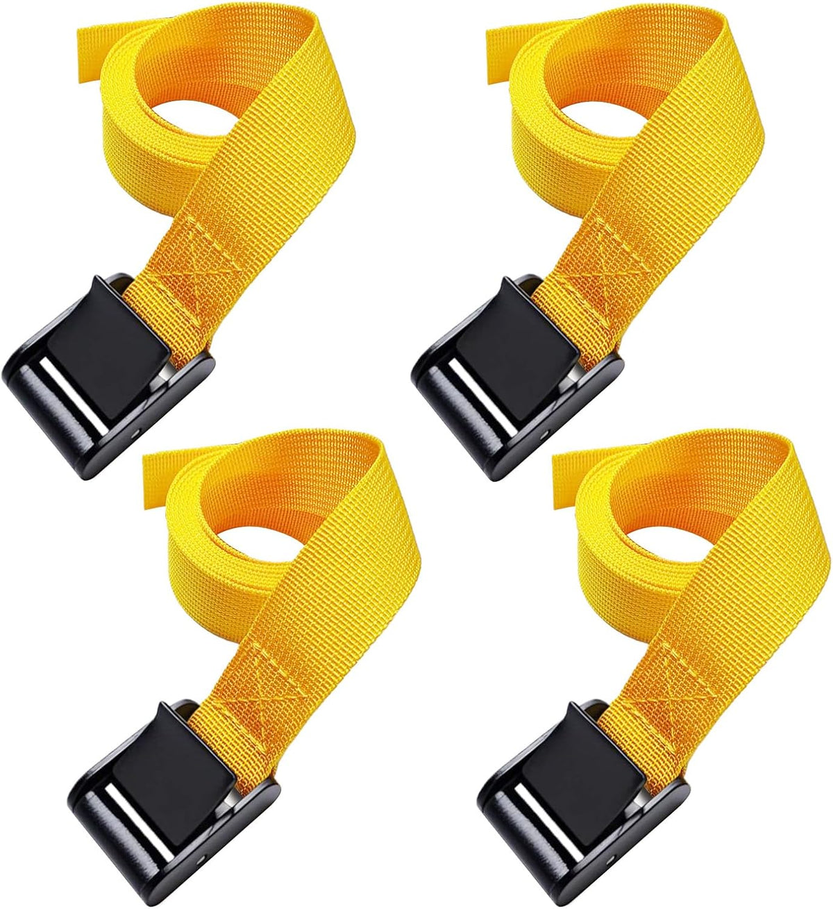 4PCS Tie Down Straps, 1 inch Wide Lashing Straps with Buckles, Adjustable Cam Buckle Cinch Straps Suitable for Motorcycle, Cargo, Trucks,Trailer,Luggage, Car Roof Rack (Yellow, 1"*12')