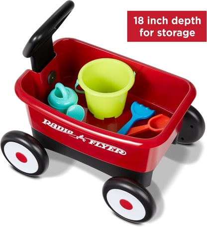 radio flyer push & pull walker wagon with garden tools, red, for kids 1-4 years old