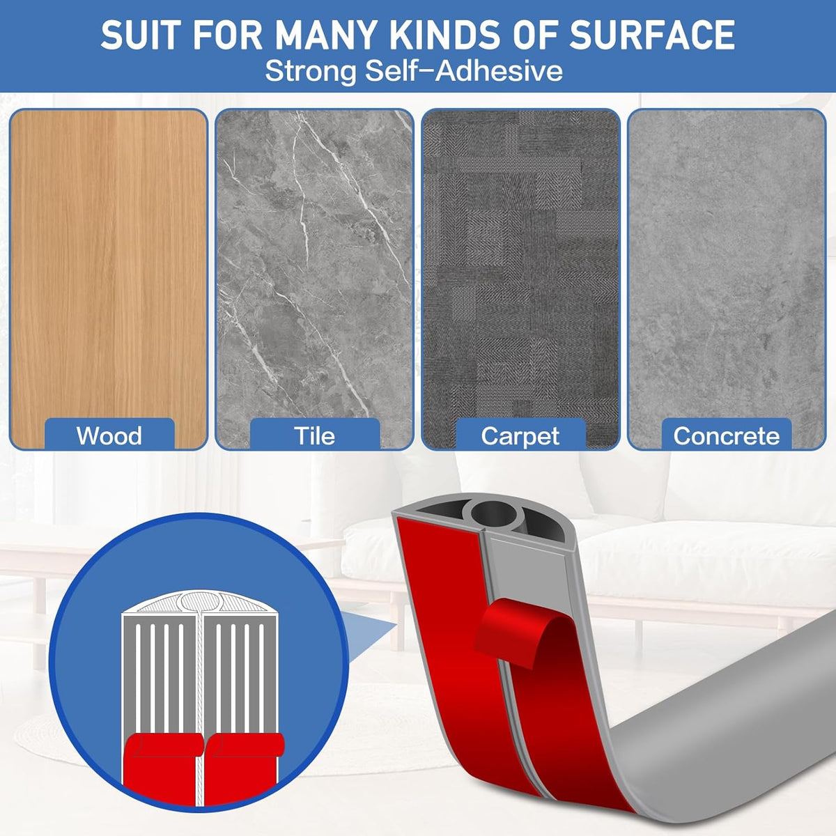 Floor Cord Cover Self Adhesive Cord Hider Floor Extension Cord Covers for Floor Power Cord Protector Cable Management Prevent Cable Trips Cable Cavity 0.32" W x 0.32" H (Grey, 10Ft)
