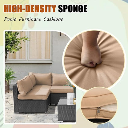 14Piece Outdoor Sofa Cushion Replacement, Patio Furniture Waterproof Cushion with Zippers, fit 6-Seat Outdoor Wicker Rattan Sectional Couch (Beige, 24.8"x24.8"x3.15")