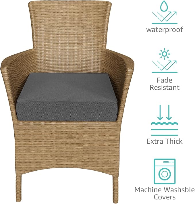 YENING 19x19 Memory Foam Outdoor Chair Cushions Waterproof 4 Inch Extra Thick Patio Seat Pads for Furniture Grey Set of 2