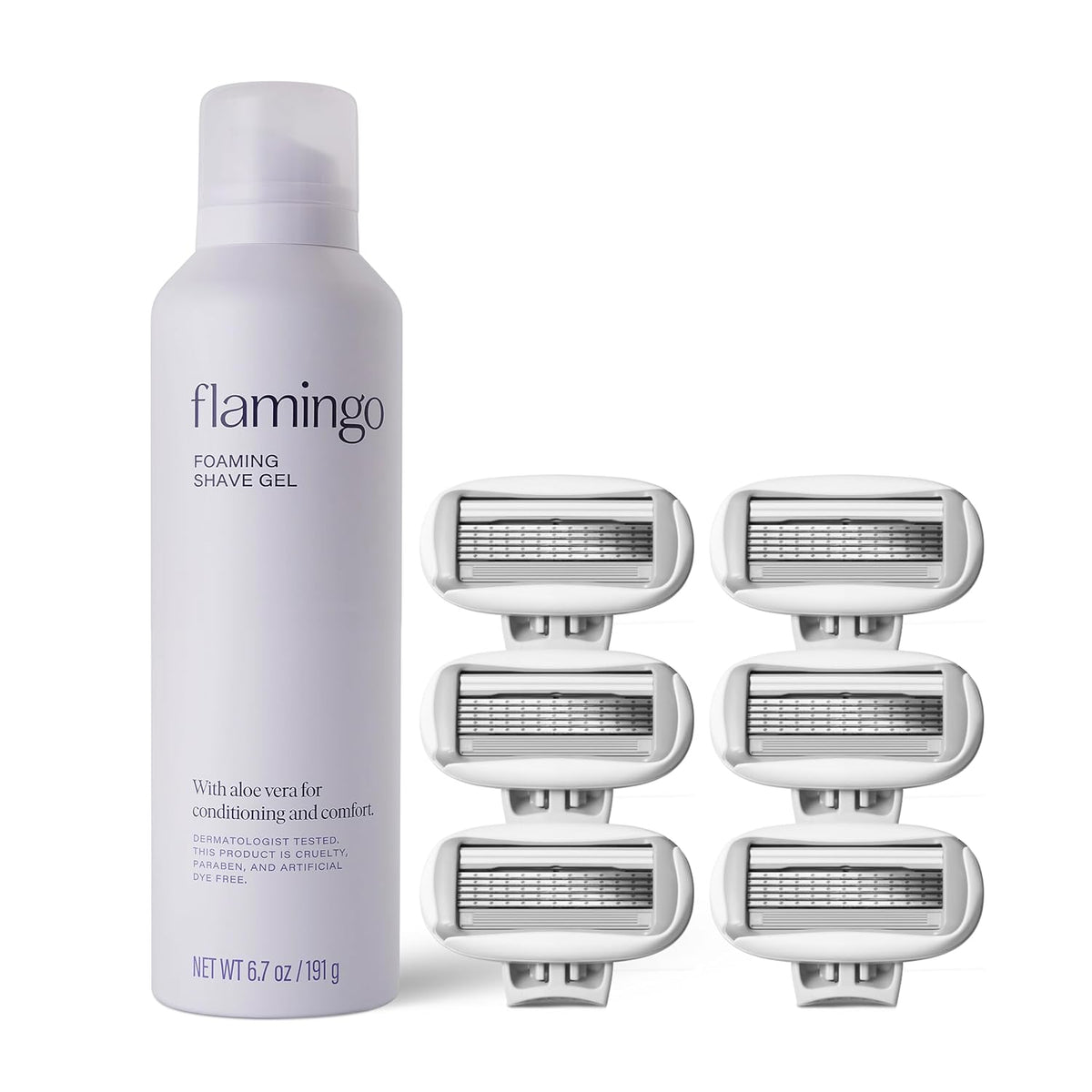 Flamingo Foaming Shaving Gel and Original Razor Blade Refill Cartridges - 6 Count - Shaving Razor Set for Women