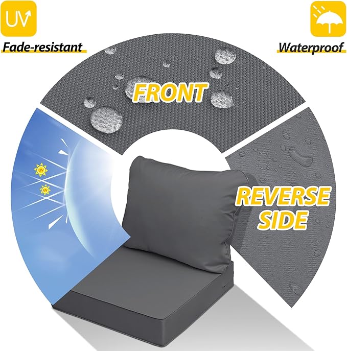 AAAAAcessories Outdoor Deep Seat Cushions, Waterproof, Fade-Resistant Replacement Cushions for Patio Furniture, 25.5" x 25.5" x 5" + 25.5" x 19", Set of 4, Shadow Gray
