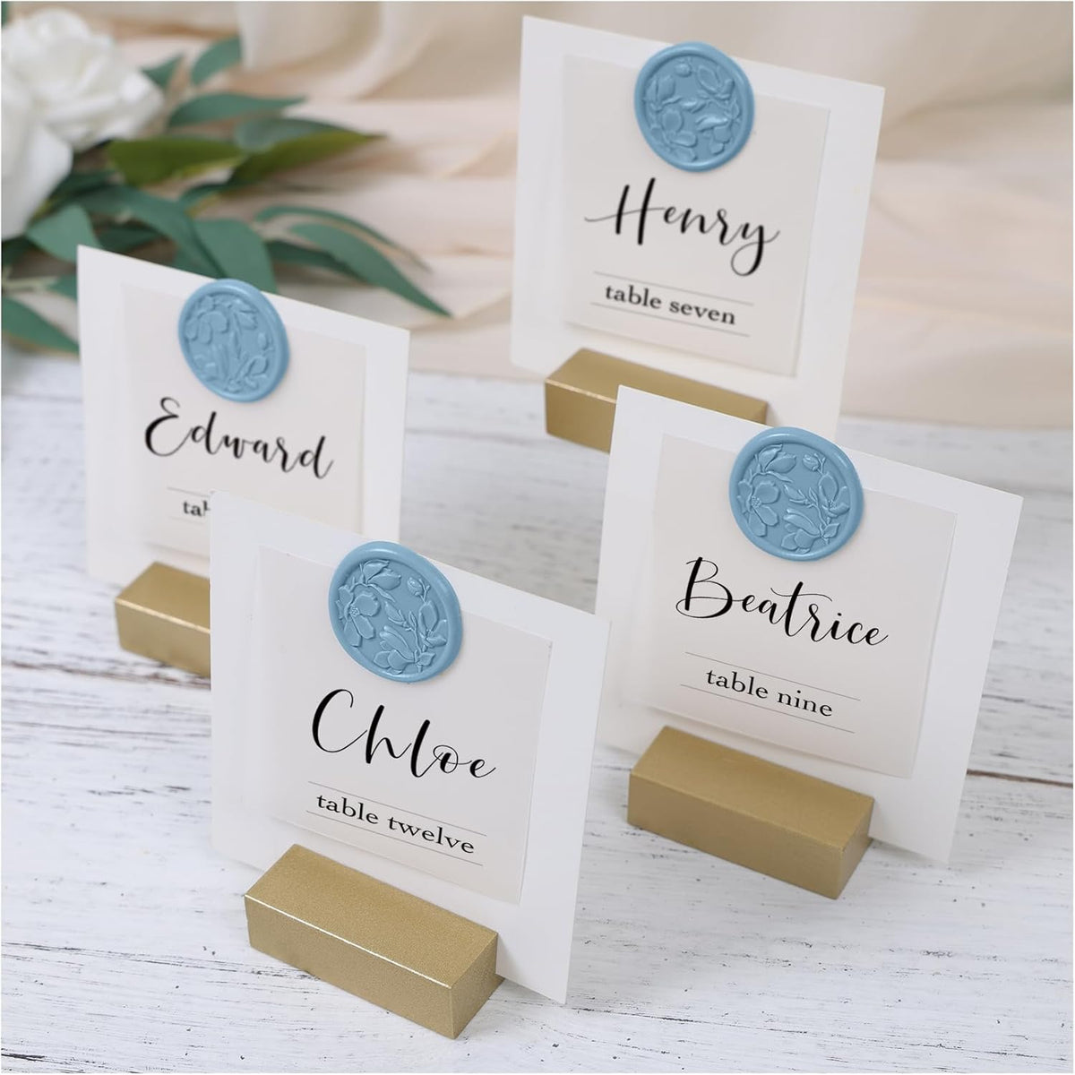 UNIQOOO Wax Seal Stickers - 3D Magnolia Wedding Invitation Envelope Botanical Seal Stickers, 50 Pcs Self- Adhesive Dusty Blue Stickers, Perfect for Invitation, Christmas, Gift Wrapping, Party