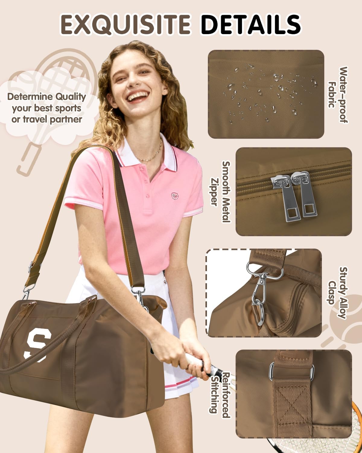 Birthday Graduation Gifts for Daughter,Initial Travel Duffel Bag Sports Gym Bag for Girls Teen Kids Birthday Gifts,Personalized Weekender Bag Carry On Tote Bags Cute Overnight Bag for Women(Brown, S)