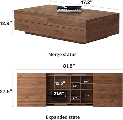 NessCarsti Mid-Century Modern TV Stand & Expandable Coffee Table Set, Walnut