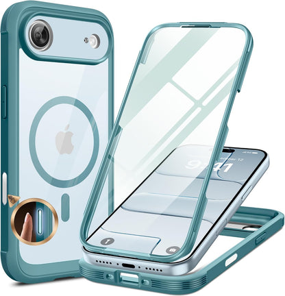 Miracase Magnetic for iPhone Air Case 6.5" [Compatible with MagSafe] Full-Body Phone Case with Built-in Glass Screen Protector & Camera Control,Drop Proof iPhone 17 Air Case Cover, Green