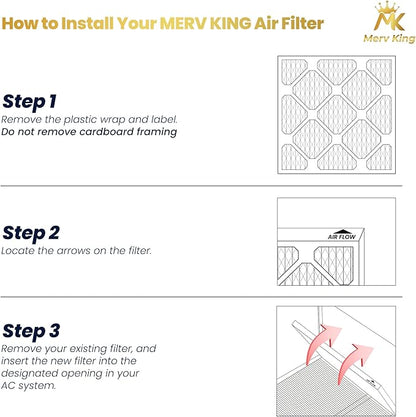 MervKing 16x25x5 Air Filter Actual Size: 15.88" x 24.88" x 4.38" MERV 11 MPR 1000-1200 | MADE IN USA | 4-Pack | Pleated HVAC AC Furnace Replacement