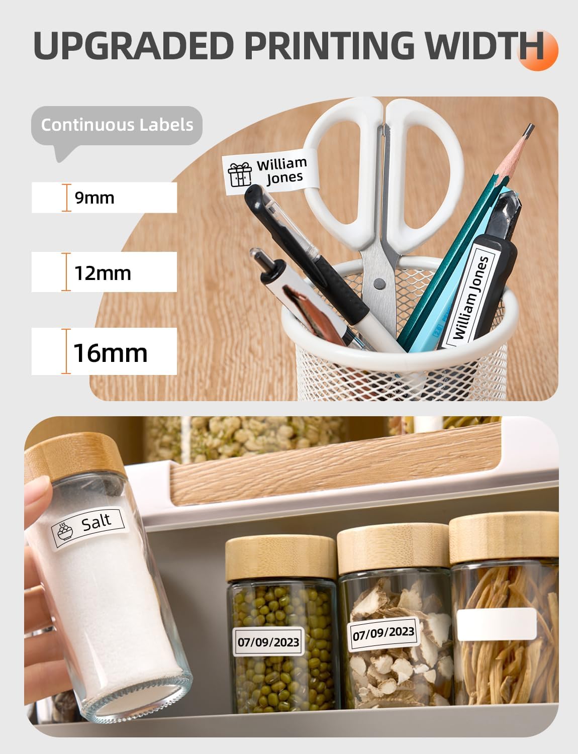 Makeid E1 Portable Label Maker - Bluetooth Compatible Thermal Printer - QWERTY Keyboard, 4.42" LCD Screen - Prints 9mm, 12mm, 16mm Clear Waterproof Sticker Labels - Includes USB Cable