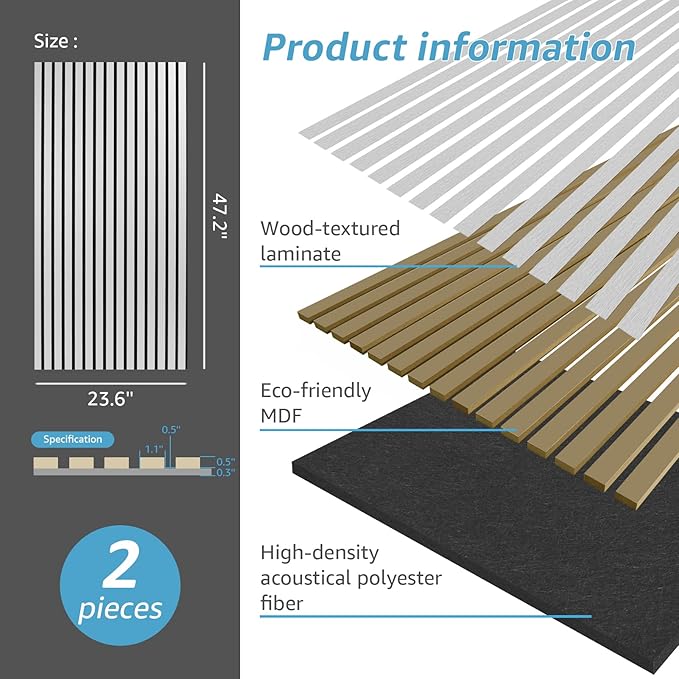 Art3d 2 Wood Slat Acoustic Panels