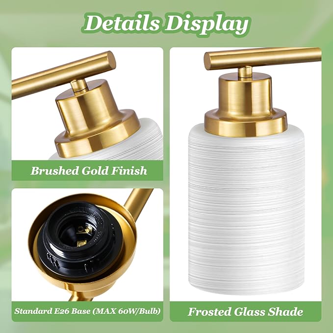Guliaofo 2-Light Vanity Lights, Brushed Gold Bathroom Light Fixture