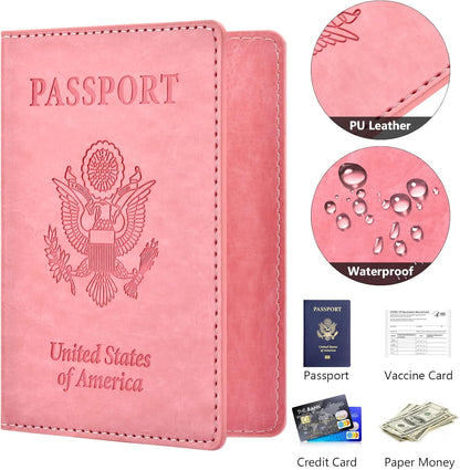 Eoehro Passport and Vaccine Card Holder, Faux Leather, AI-pink, Compact, Lightweight, Waterproof