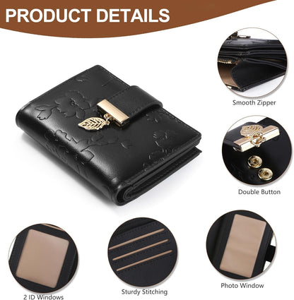 Small Wallet Women RFID Blocking Leather Bifold Wallet Credit Card Holder for Women Ladies Compact Wallet Mini Purse With Zipper Pocket