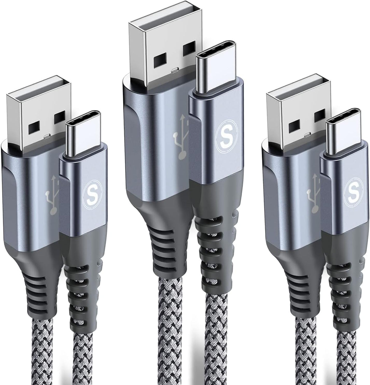 sweguard USB C Cable 3.1A Fast Charging [3Pack,10ft+6.6ft+6.6ft], USB-A to USB-C Charger Nylon Braided Cord for Samsung Galaxy S21 S20 S10 S9 S8 Plus/FE Note 20 10 9 8 7, A71 A51 A32,LG,Moto,PS5