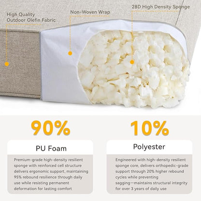 Outdoor Cushion Set for Furniture Patio Furniture, UV Resistant, Water Resistant - 6 Inch Thick Foam Garden Cushions– 22x24 Inch Patio Seat Covers for Chair/Sofa/Couch | Beige | 5-Pack |