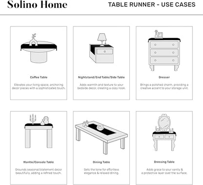 Solino Home Linen Dusty Blue Table Runner 60 Inches - Classic Hemstitch, 100% Pure Linen Coffee Table Runner 14 x 60 Inch Ideal for Dresser Tables