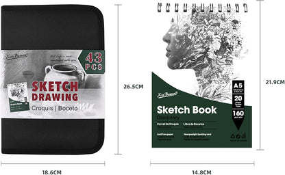 43 Pack Sketch Pencils for Drawing Charcoal Pencil Sketching Set with Sketchbook, Pencils, Charcoal, Graphite and More for Artists, Professionals or Beginners